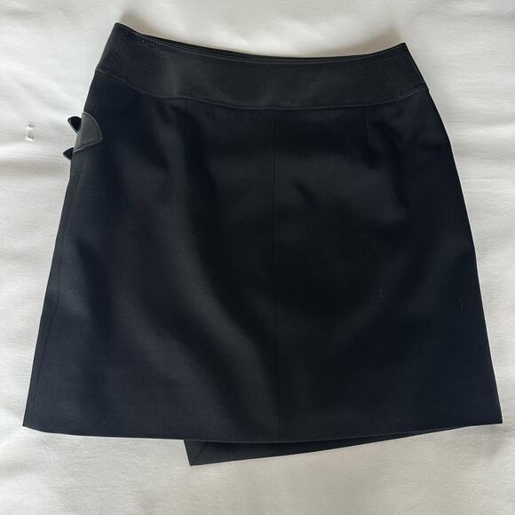 Saint Laurent Wool Wrap Skirt size FR 36 Black Leather Trim - Picture 11 of 16
